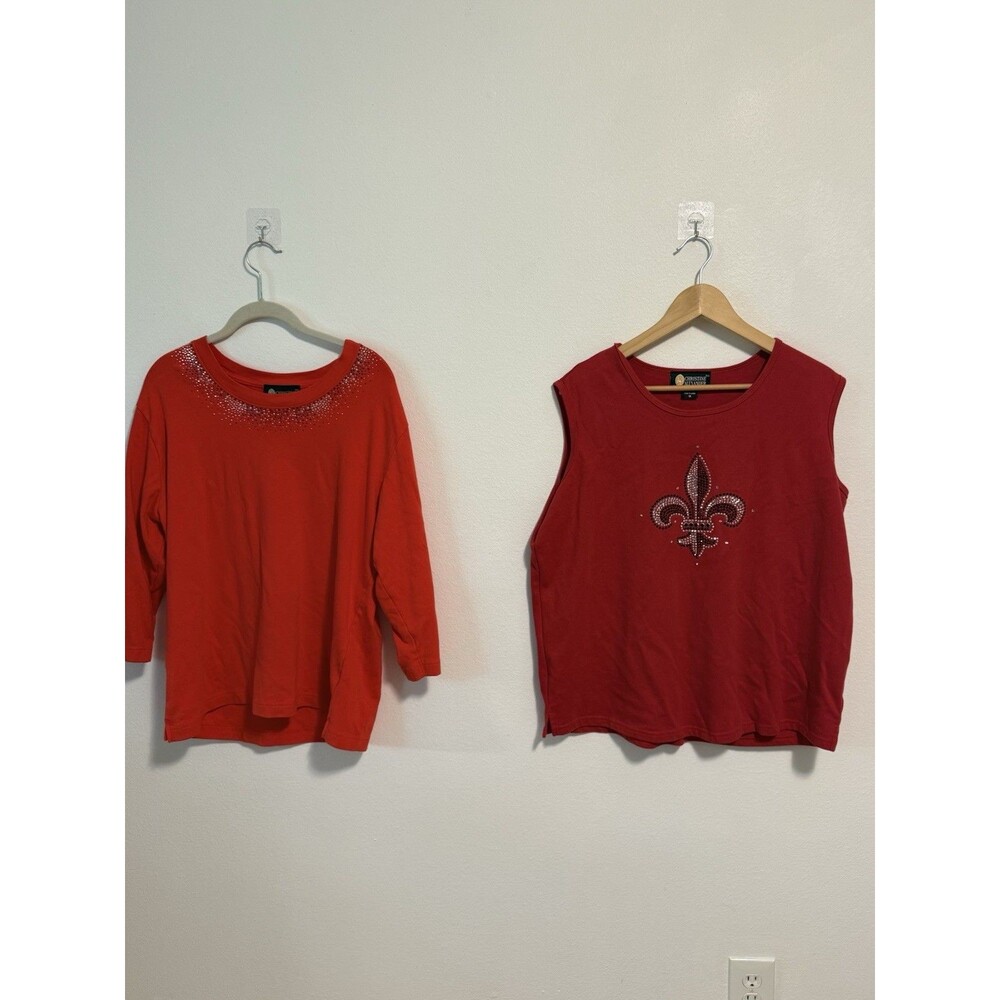 Christine Alexander Red Rhinestone Embellished Blouses Y2K Vintage Style Size XL